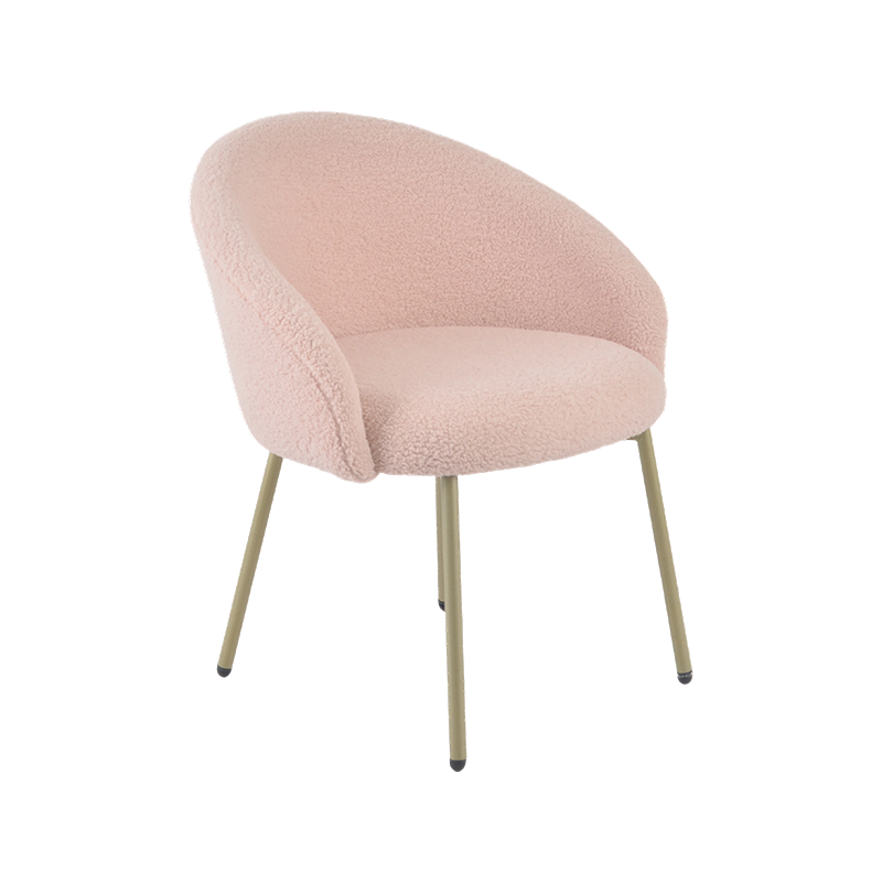 Chaise de salle à manger tonneau bouclé rose