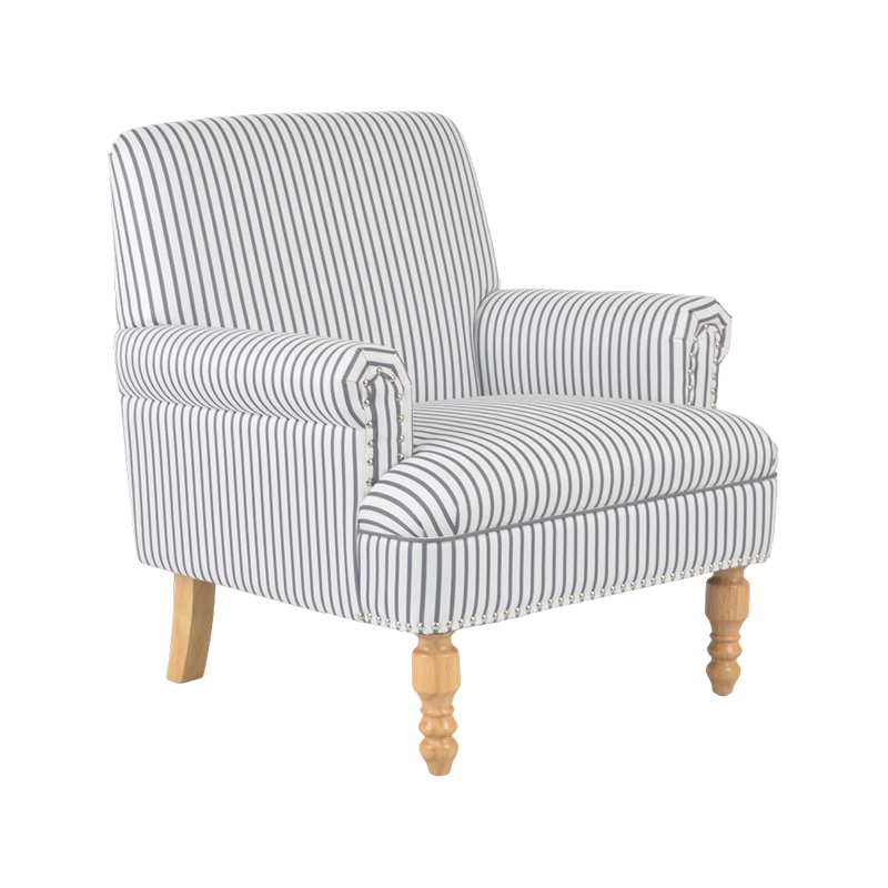 Fauteuil rembourré à rayures classique avec pieds tournés