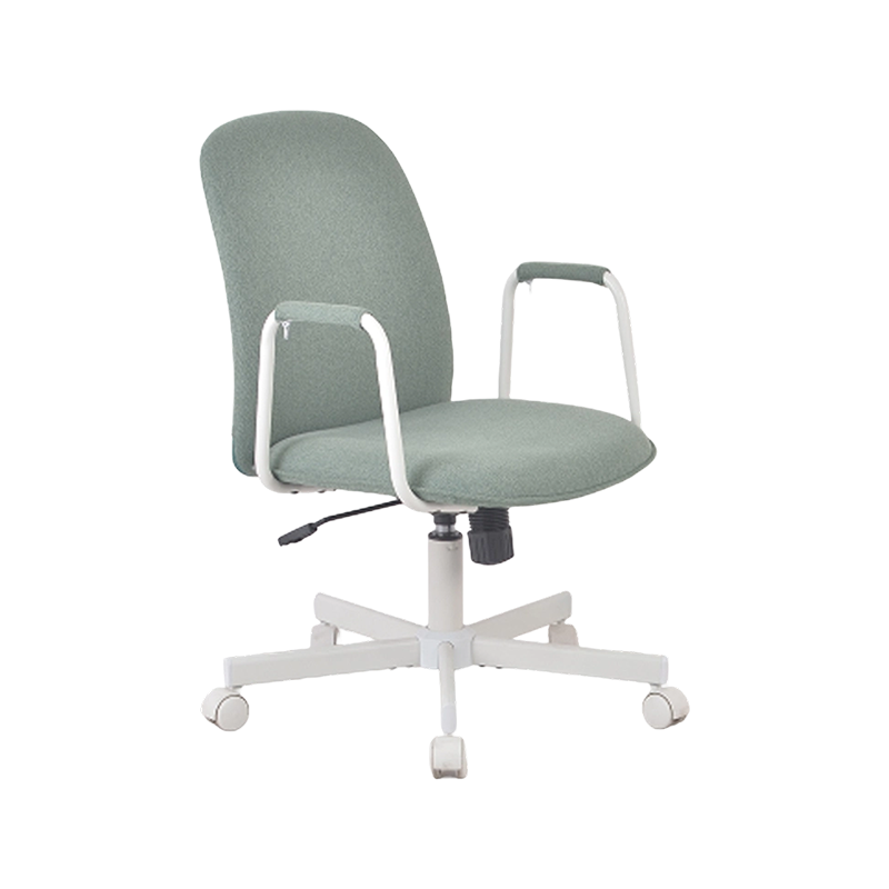 Chaise compacte en tissu à bras fixes et structure blanche pour les espaces de travail restreints