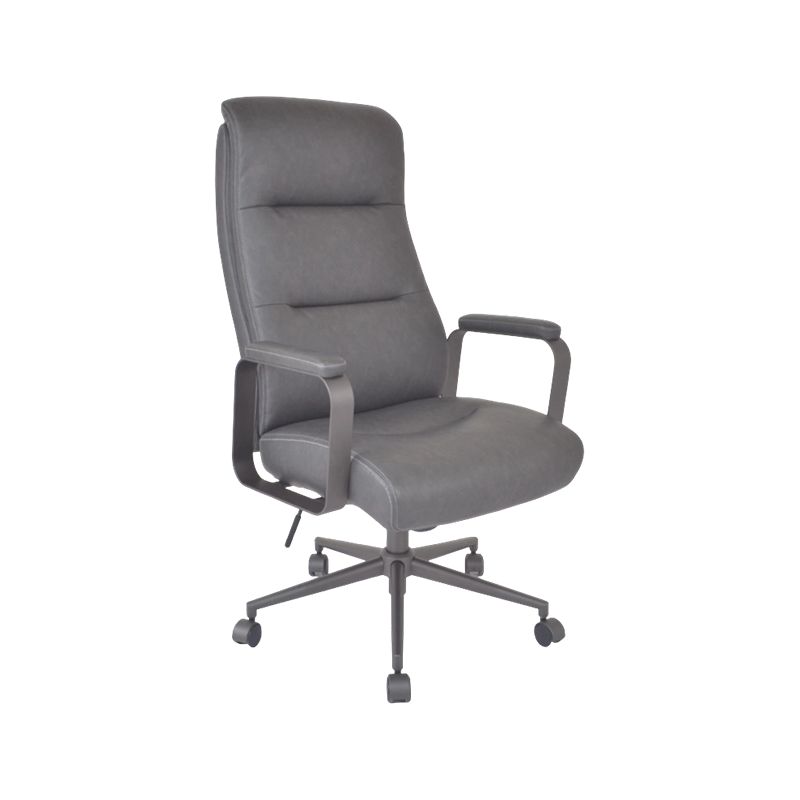 Fauteuil de direction en cuir reconstitué à dossier haut avec base en acier peint d'époque