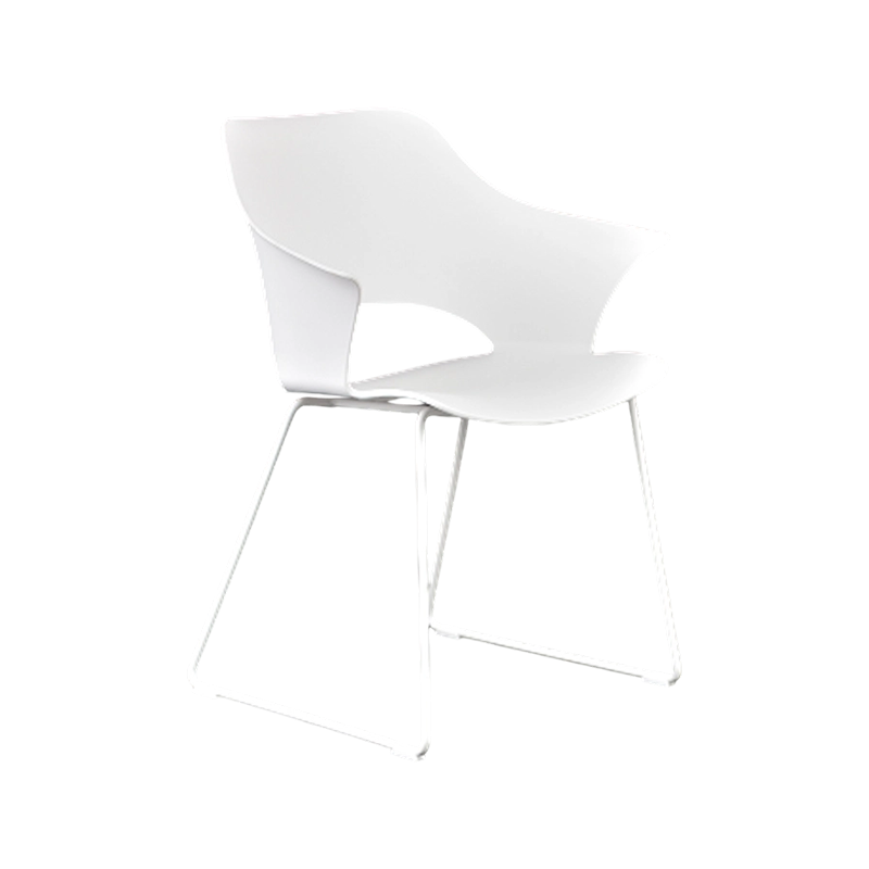 Chaise de salle à manger à coque en polypropylène moulé avec pieds en acier blanc — Profil empilable