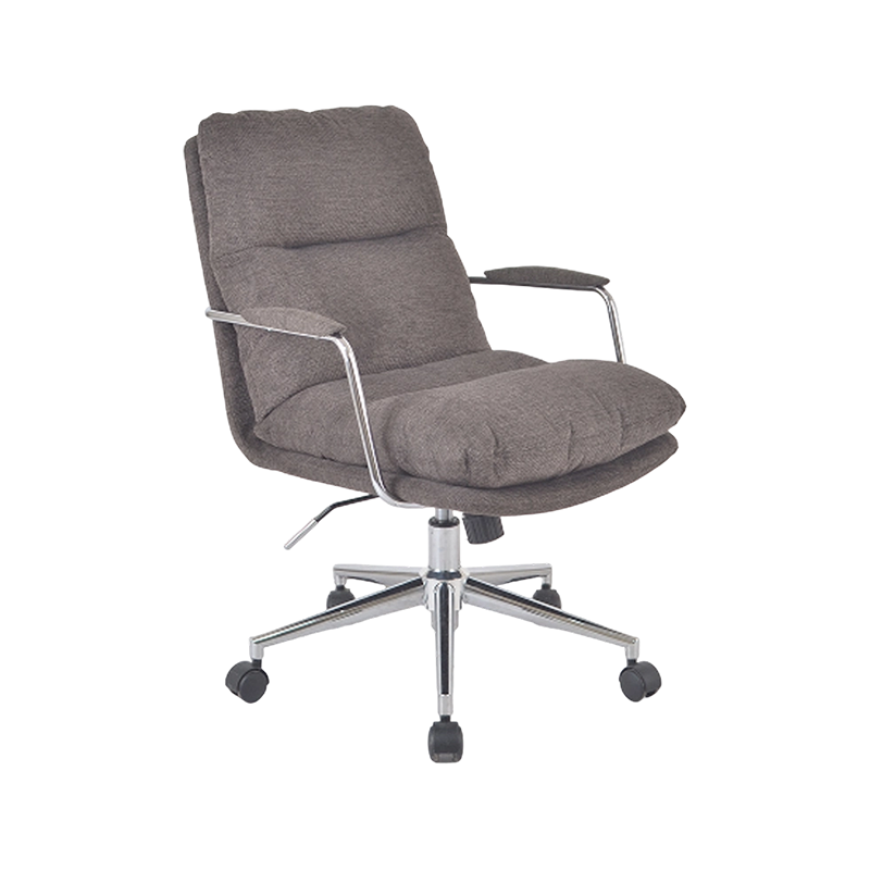 Chaise large en tissu à siège profond avec accoudoirs fixes rembourrés en acier et base en étoile chromée