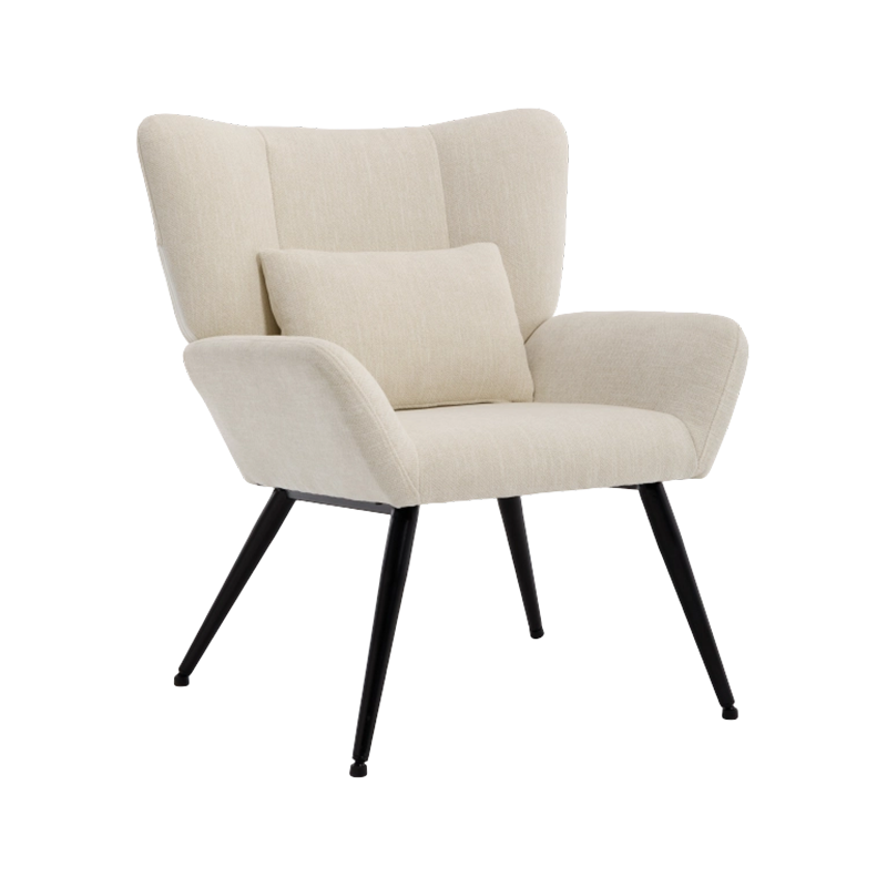 Chaise imposante aux proportions généreuses en tissu ivoire clair avec structure en acier noir
